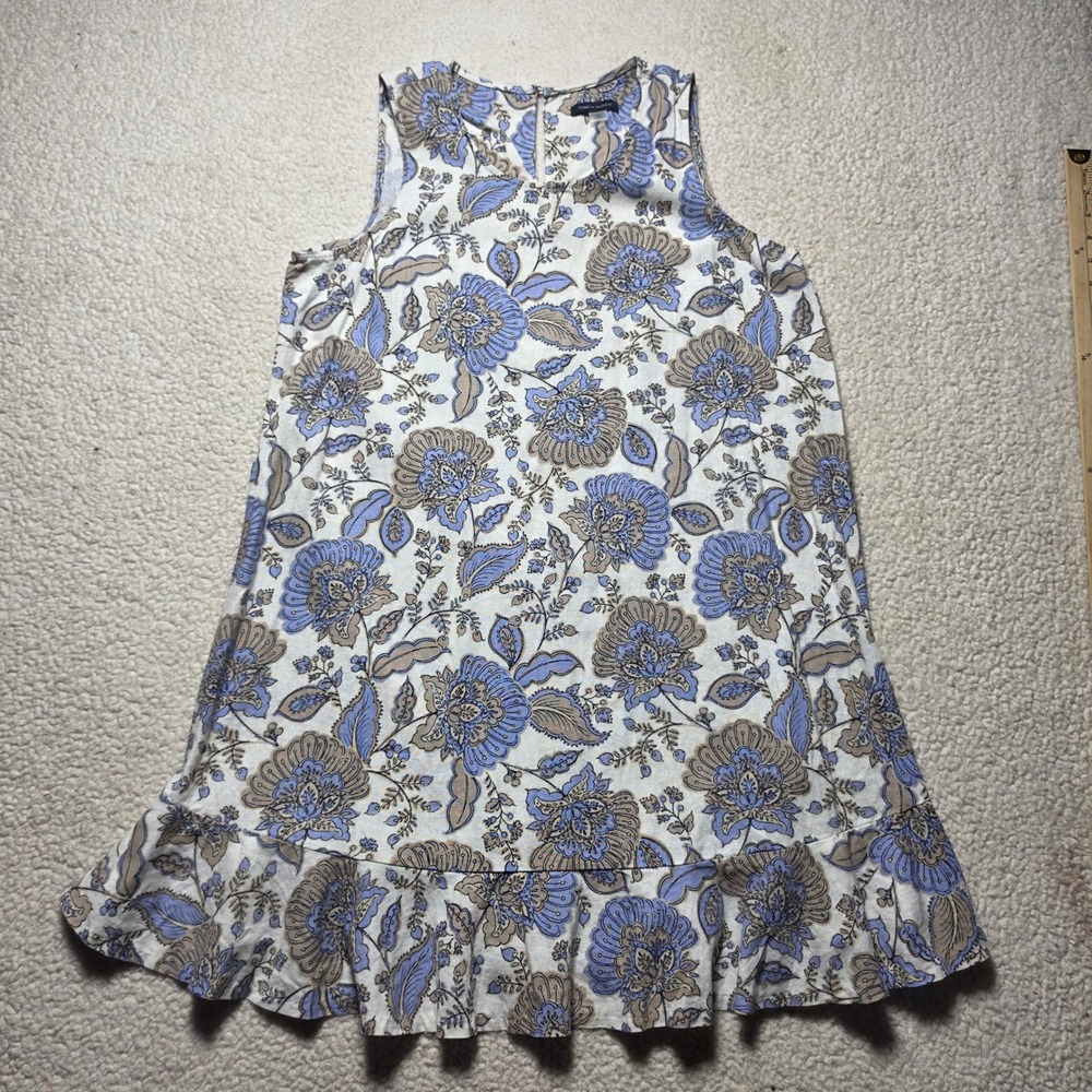 Tommy Hilfiger Womens Blue Floral Paisley Linen Blend Ruffle Hem Dress Size 14